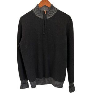 Equipaggiamenti Made In Italy Black & Gray Wool Sweater Half-Zip Ribbed Trim - M